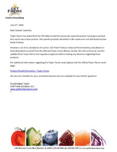 Cyclospora Update 7/21/26 notice thumbnail